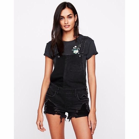 black distressed overall shorts